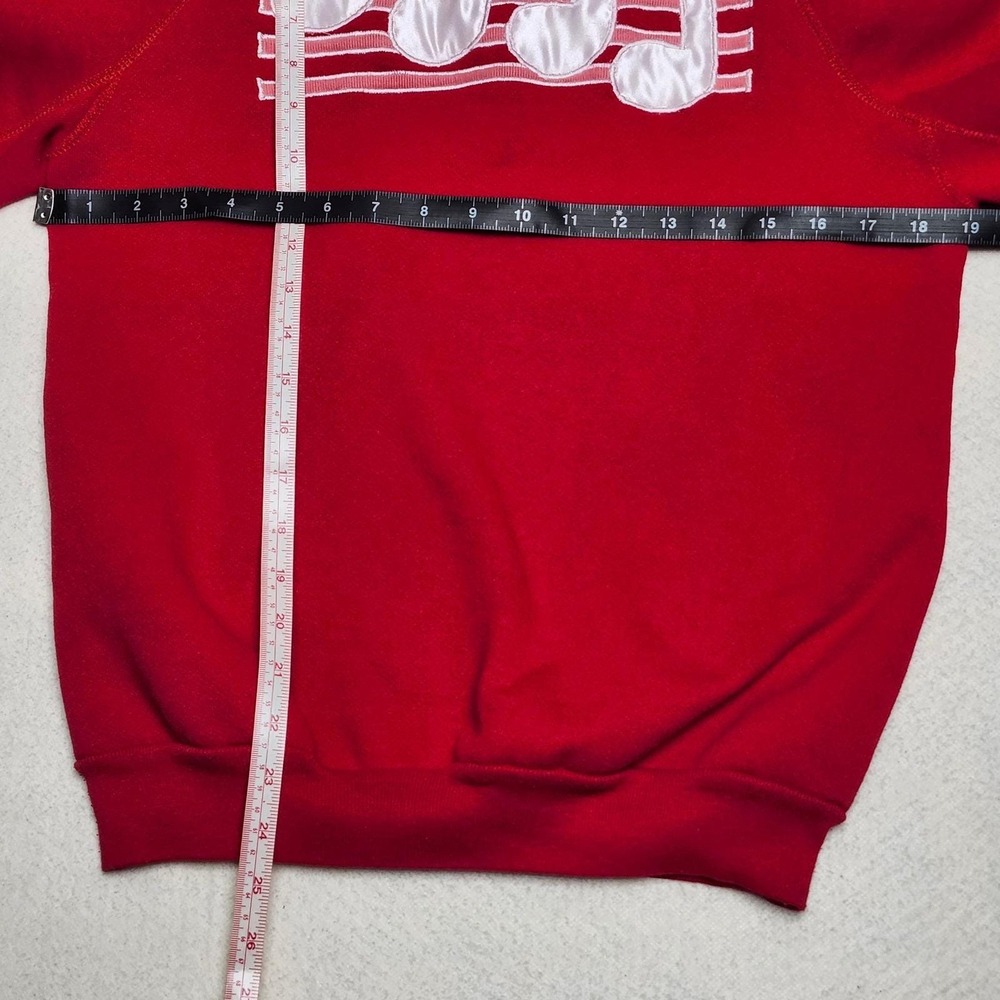 80s Music Notes Collared Sweatshirt Ruffle Cuff Red Boxy Size S/M Vintage - Picture 5 of 7